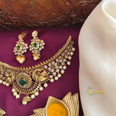 Green Stone AD Peacock Style Choker Neckpiece-Vriksham-G22534