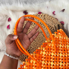 Vriksham Sunburst Hand-Woven Tote Orange & Off White Lattice Bag-KRG2150