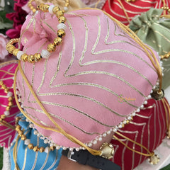 Return Gift Potli Bags-Assorted Silk Pouches with Beaded Handle-6 Pieces Set-RG286