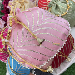 Return Gift Potli Bags-Assorted Silk Pouches with Beaded Handle-6 Pieces Set-RG286