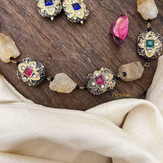 Antique Look Maala Neckpiece-Navratna-G14999