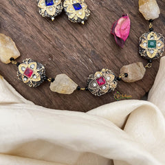 Antique Look Maala Neckpiece-Navratna-G14999