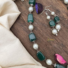 Fancy Green Stone Pearl Maala Neckpiece-G14994