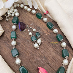 Fancy Green Stone Pearl Maala Neckpiece-G14994