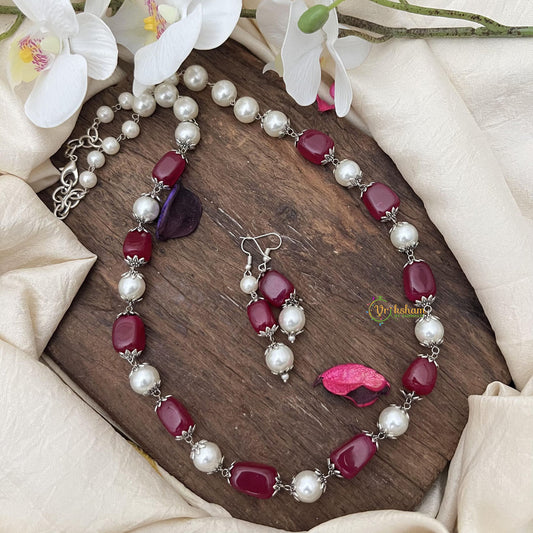 Fancy Maroon Stone Pearl Maala Neckpiece-G14993