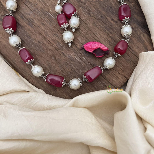 Fancy Maroon Stone Pearl Maala Neckpiece-G14993