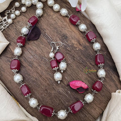 Fancy Maroon Stone Pearl Maala Neckpiece-G14993