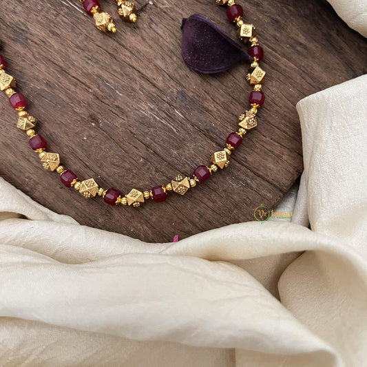 Golden Polish Beaded Mala-Maroon-G15031