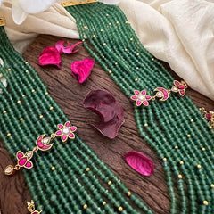 Royal Multilayered Jadau Kundan Rani Haar-Pearl-Green Bead-J2323