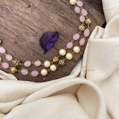 Layered Pastel Green & Pink Bead Mala-Golden Pearl-G15009