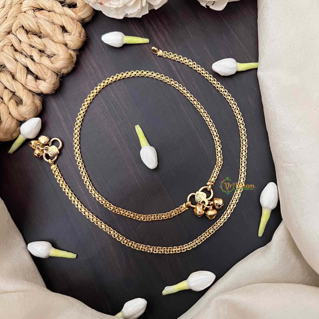 Vriksham Classic Double-Chain Gold Traditional Lightweight Daily Wear Anklets-G21227