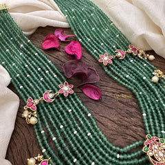 Royal Multilayered Jadau Kundan Haram-Pearl-Green Beads-J2243