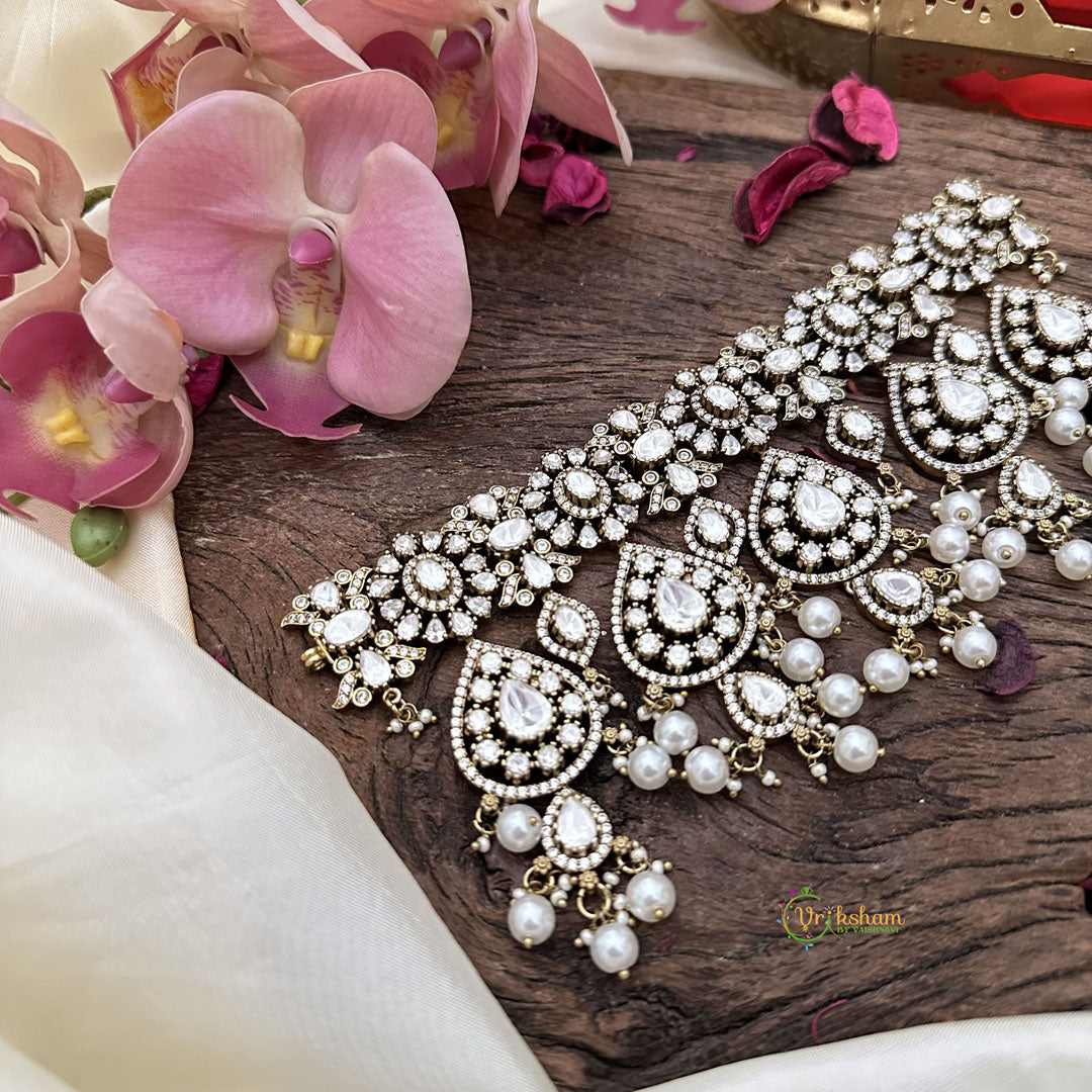Stylish White Victorian Diamond Choker-Pearls-VV1859