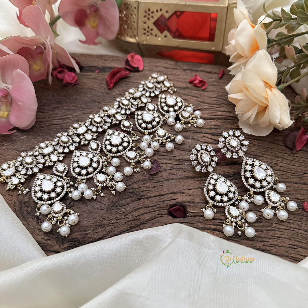 Stylish White Victorian Diamond Choker-Pearls-VV1859
