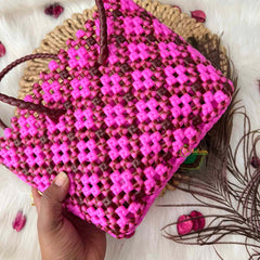 Vriksham Sunburst Hand-Woven Tote Pink & Maroon Lattice Bag-KRG2153