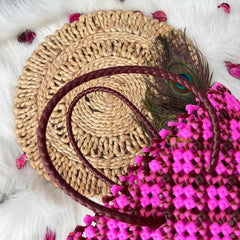 Vriksham Sunburst Hand-Woven Tote Pink & Maroon Lattice Bag-KRG2153