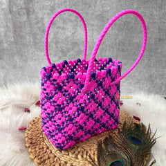 Vriksham Sunburst Hand-Woven Tote Pink & Purple Lattice Bag-KRG2151