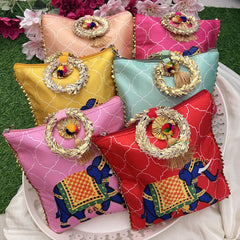 Return Gift Hand Bags-Royal Elephant Gift Pouch With Golden Handle-6 Pieces Set-RG292