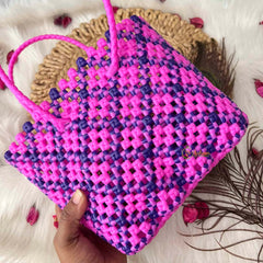 Vriksham Sunburst Hand-Woven Tote Pink & Purple Lattice Bag-KRG2151