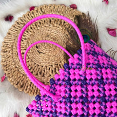 Vriksham Sunburst Hand-Woven Tote Pink & Purple Lattice Bag-KRG2151