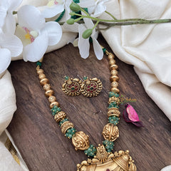 Unique Golden Polish Beaded with Pendant Mala-Green Bead-G15056