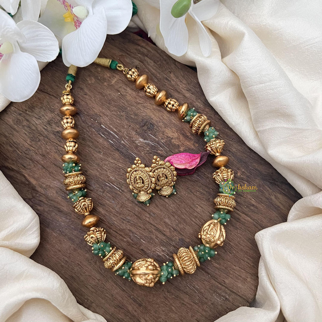 Golden Polish Bead with Green Bead Mala-G15053