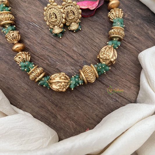 Golden Polish Bead with Green Bead Mala-G15053