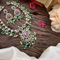 Victorian Diamond Short Neckpiece-Red-Green Beads-VV1876