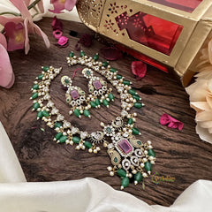 Victorian Diamond Short Neckpiece-Red-Green Beads-VV1876