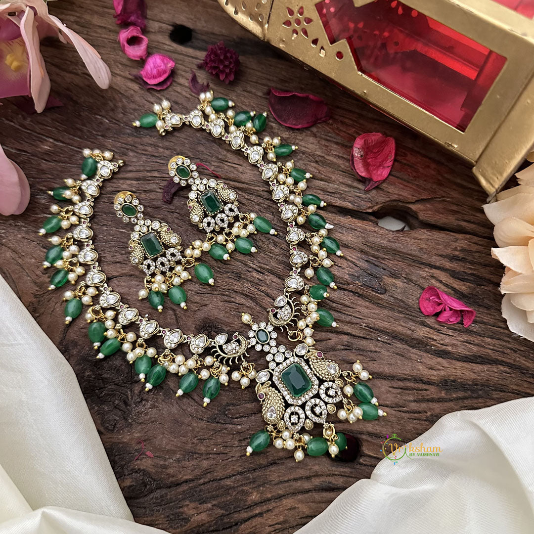 Victorian Diamond Short Neckpiece-Green-Green Beads-VV1877