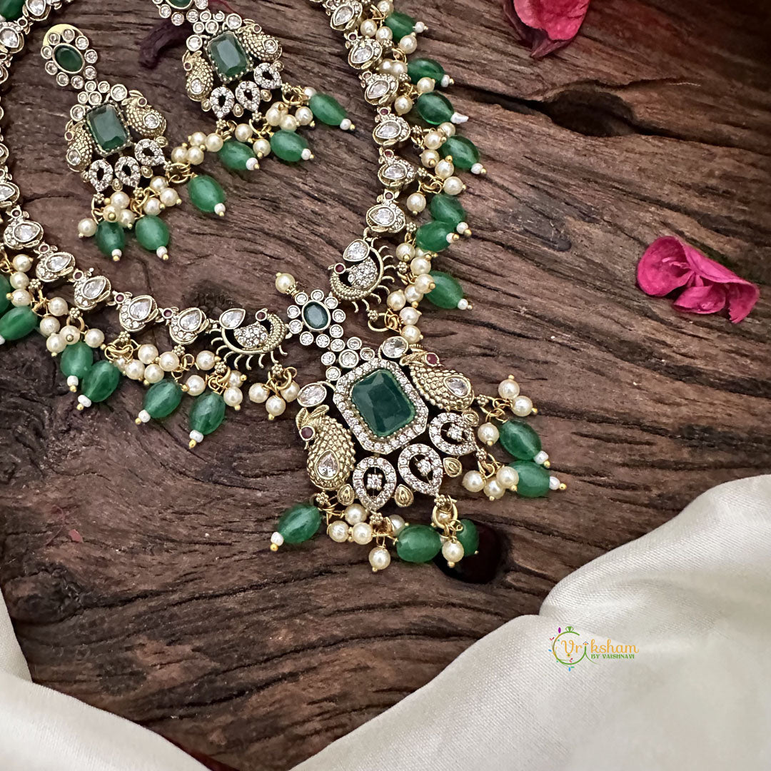 Victorian Diamond Short Neckpiece-Green-Green Beads-VV1877