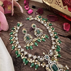 Victorian Diamond Short Neckpiece-Green-Green Beads-VV1877