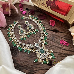 Victorian Diamond Short Neckpiece-Green-Green Beads-VV1877