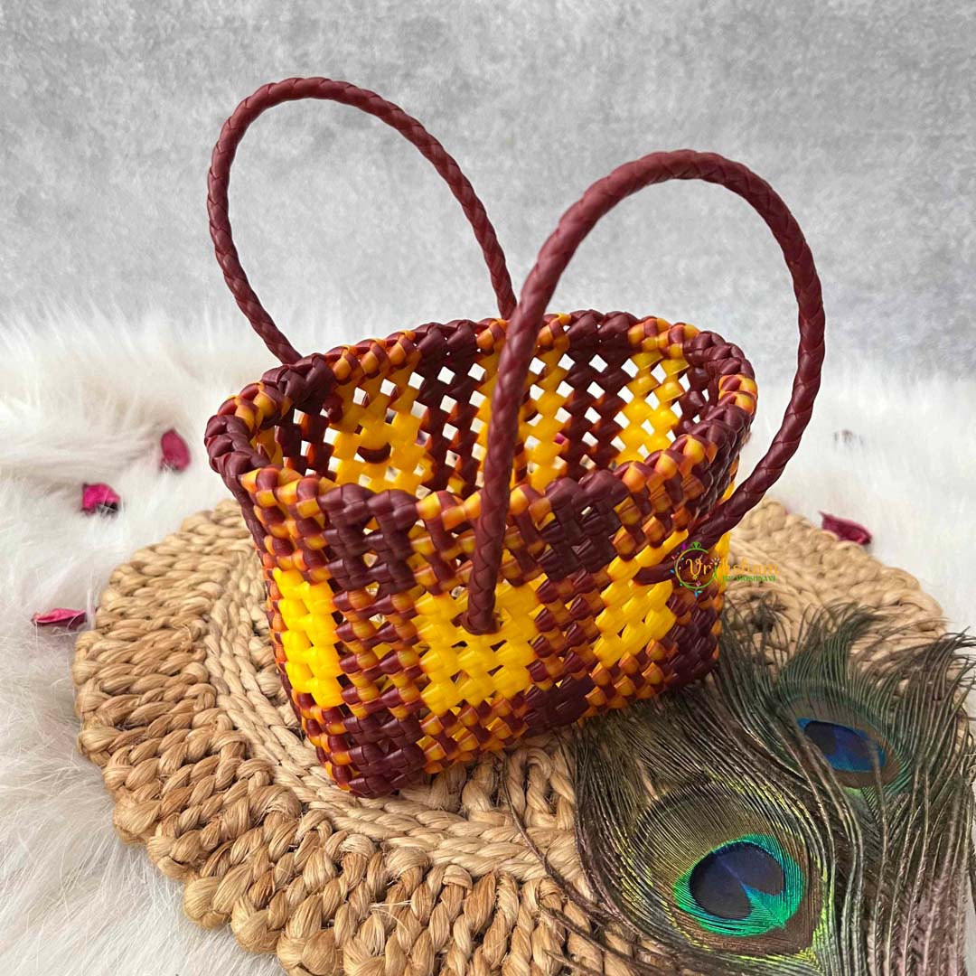 Vriksham Rich Maroon and Yellow Dual-Tone Woven Tote Bag-KRG2161