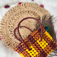 Vriksham Rich Maroon and Yellow Dual-Tone Woven Tote Bag-KRG2161