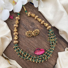 Layered Golden Polish Bead with Green Bead Mala-G15055