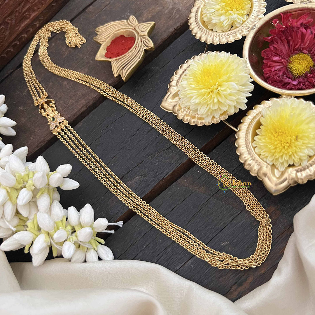 Vriksham Elegant Gold Alike 4 Layered & Lakshmi Design Ad Stone Moggapu Chain-Green-G20555