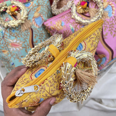 Return Gift Hand Bags-Peacock Art Cushion With Golden Handle-6 Pieces Set-RG295