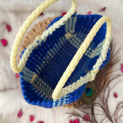 Vriksham Flamingo Blue & Cream Tote Hand-Woven Checkerboard Knot Bag-KRG2157