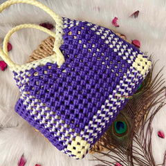 Vriksham Flamingo Purple & Cream Tote Hand-Woven Checkerboard Knot Bag-KRG2158