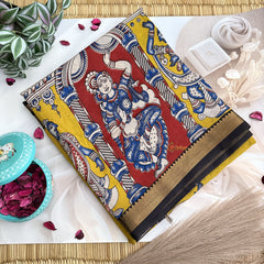 Vriksham Black & Yellow  Kalamkari Saree With Nizam Border-VS4678