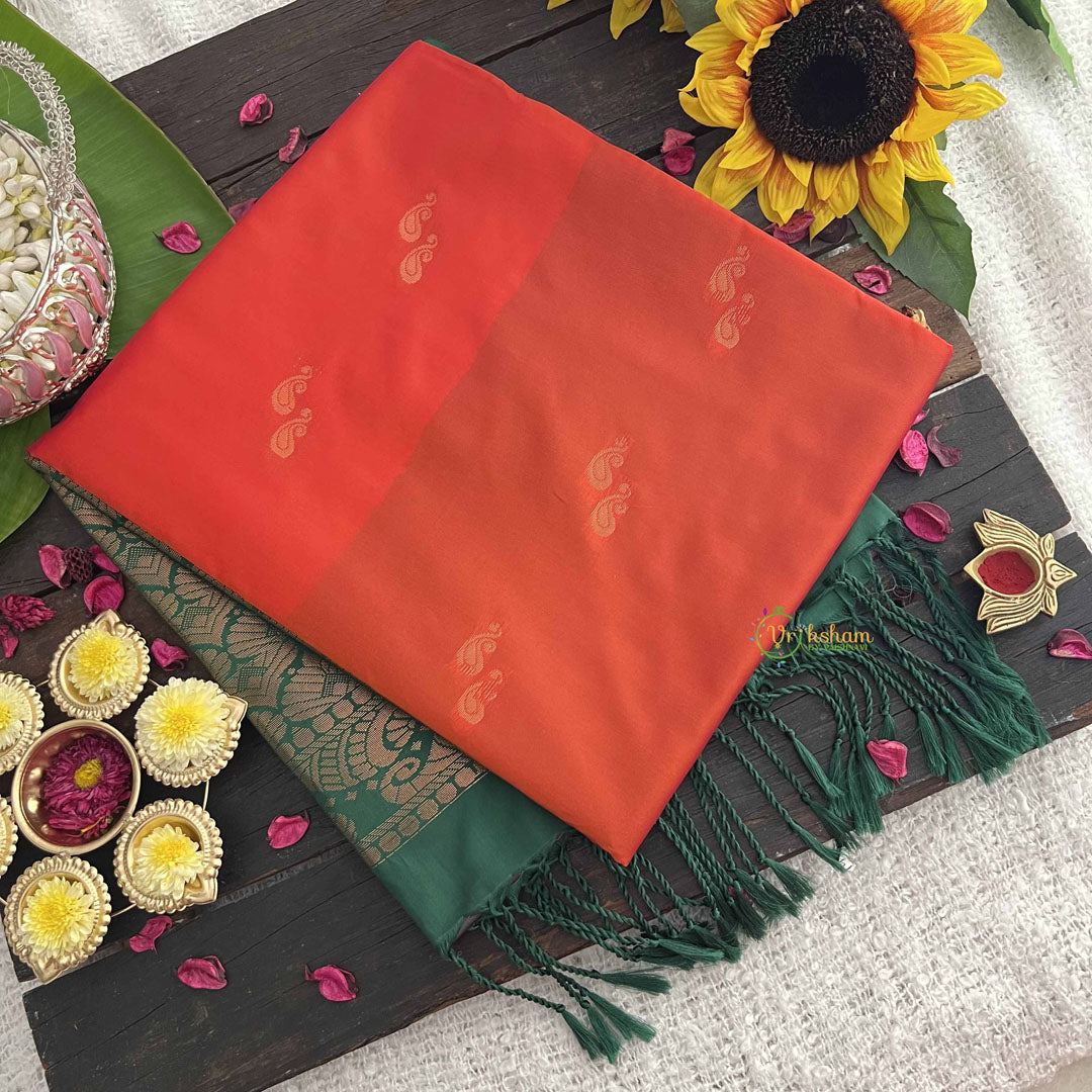 Vriksham Dark Orange With Green Pallu Soft Silk Saree-VS4865