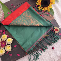 Vriksham Dark Orange With Green Pallu Soft Silk Saree-VS4865