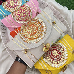 Return Gift Hand Bags-Festive Envelope Purse With Thread Work Gota patti-6 Pieces Set-RG296