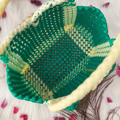 Vriksham Flamingo Green & Cream Tote Hand-Woven Checkerboard Knot Bag-KRG2159