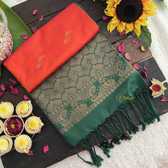 Vriksham Dark Orange With Green Pallu Soft Silk Saree-VS4865