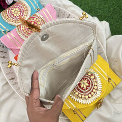 Return Gift Hand Bags-Festive Envelope Purse With Thread Work Gota patti-6 Pieces Set-RG296