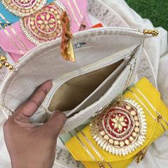 Return Gift Hand Bags-Festive Envelope Purse With Thread Work Gota patti-6 Pieces Set-RG296