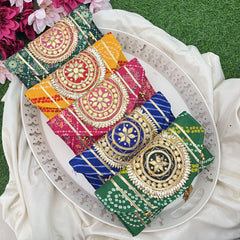 Return Gift Hand Bags-Bandhani Clutch Purse With Thread Work Gota Patti-6 Pieces Set-RG297