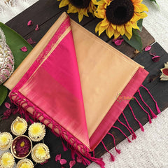 Vriksham Classic Beige With Rani Pink Pallu Soft Silk Saree-VS4867